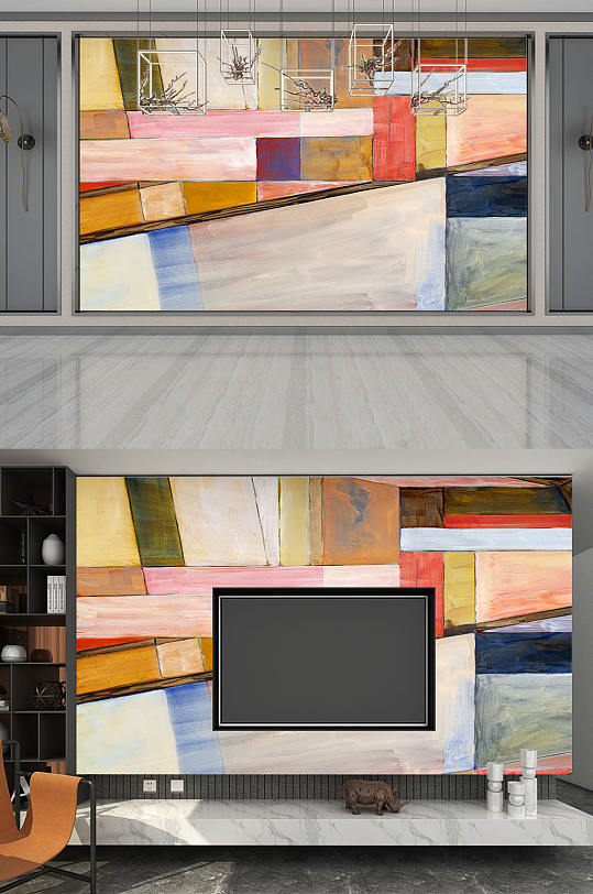 彩色几何方块背景墙