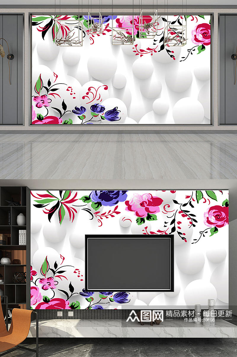 抽象绘画花卉背景墙素材