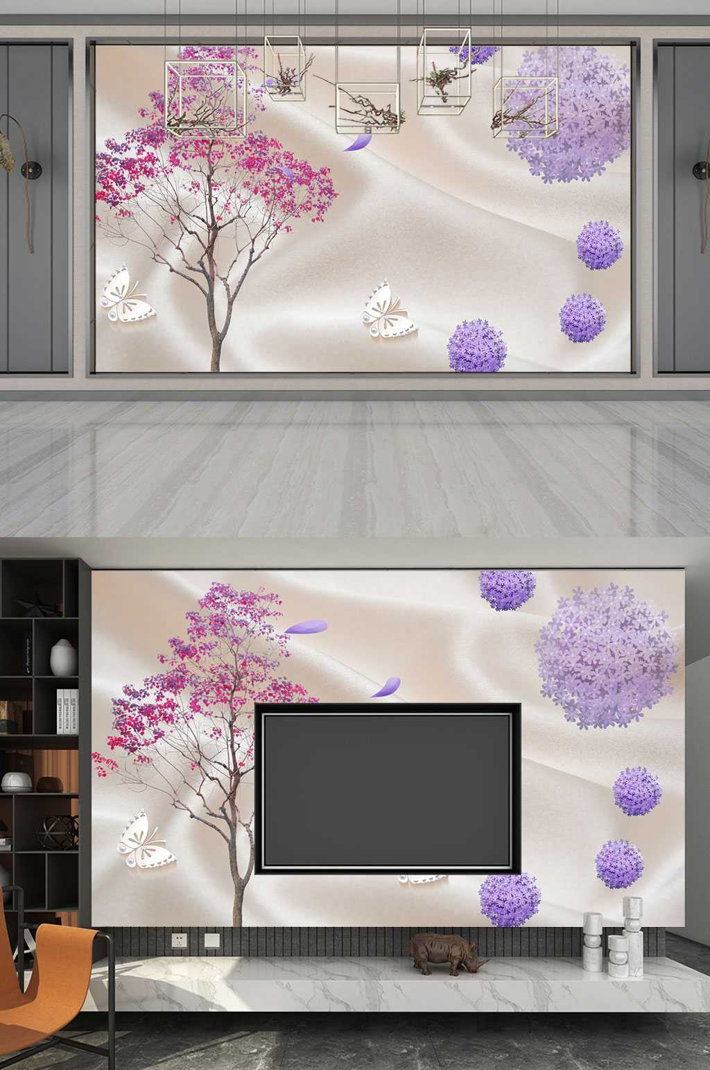 手绘 树枝唯美背景墙素材