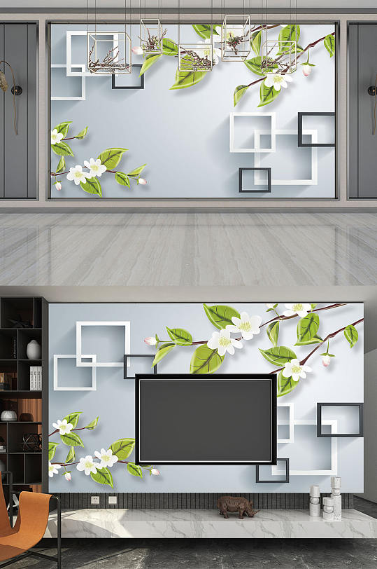 卧室高清花卉背景墙-众图网