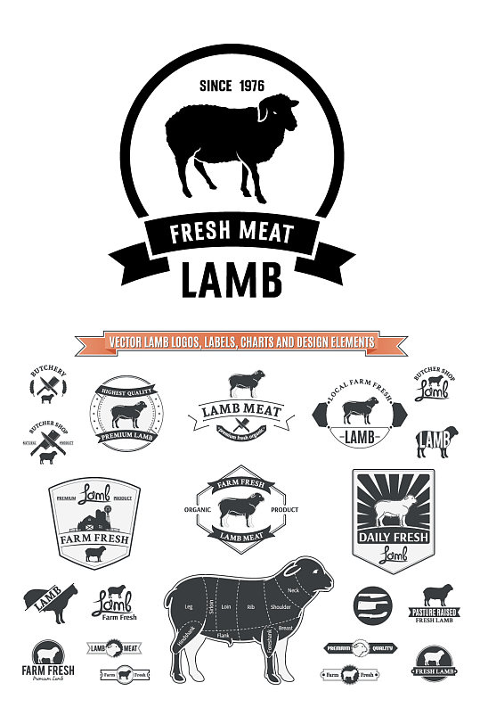 手绘羊肉肉类标贴