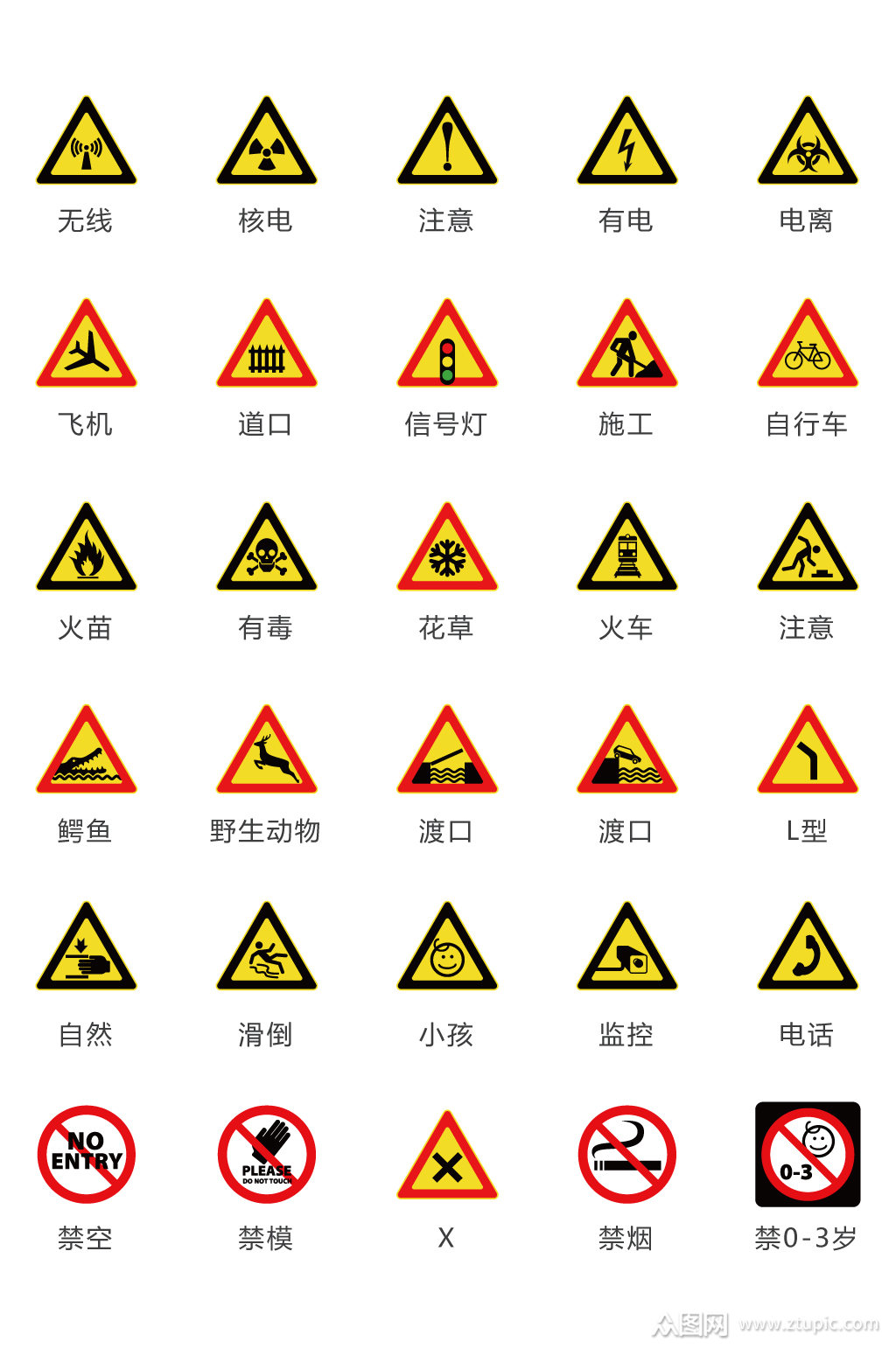 生活常见警示类图标矢量素材