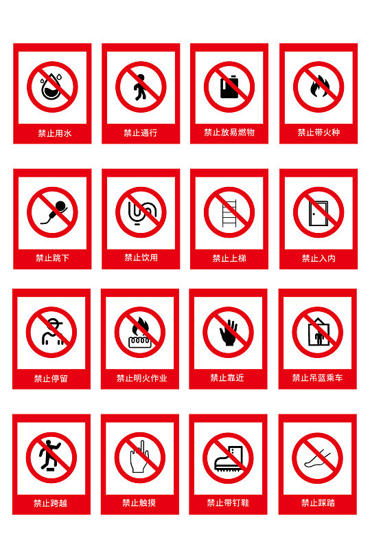 各种常用禁止标志