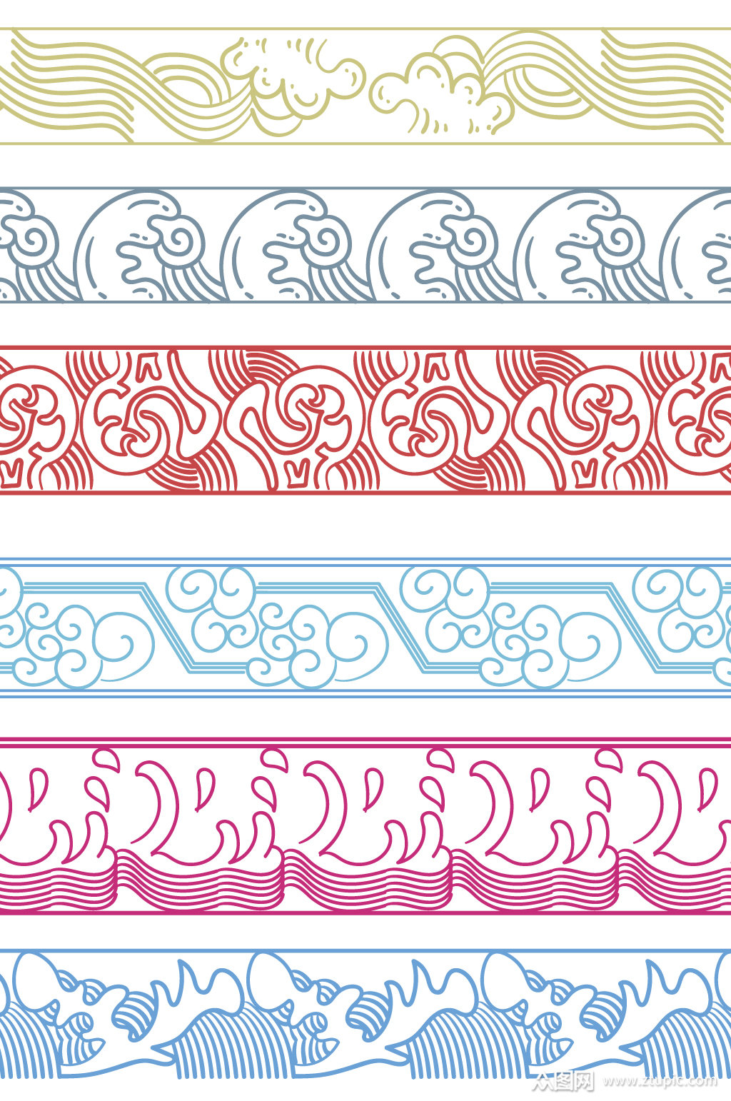 海浪波浪花纹传统矢量图