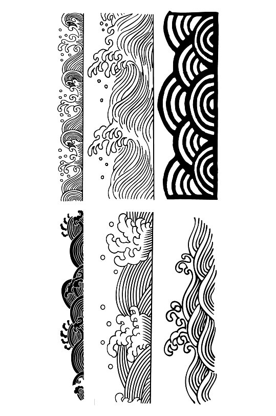 黑白海浪花边图案 藏式边框素材