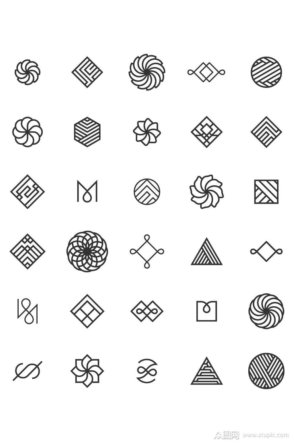 手绘线形花朵图案素材