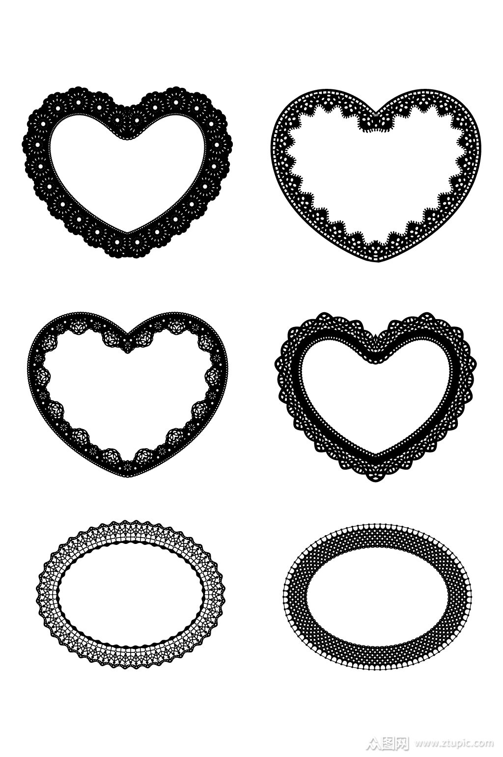 中式心形蕾丝花边素材