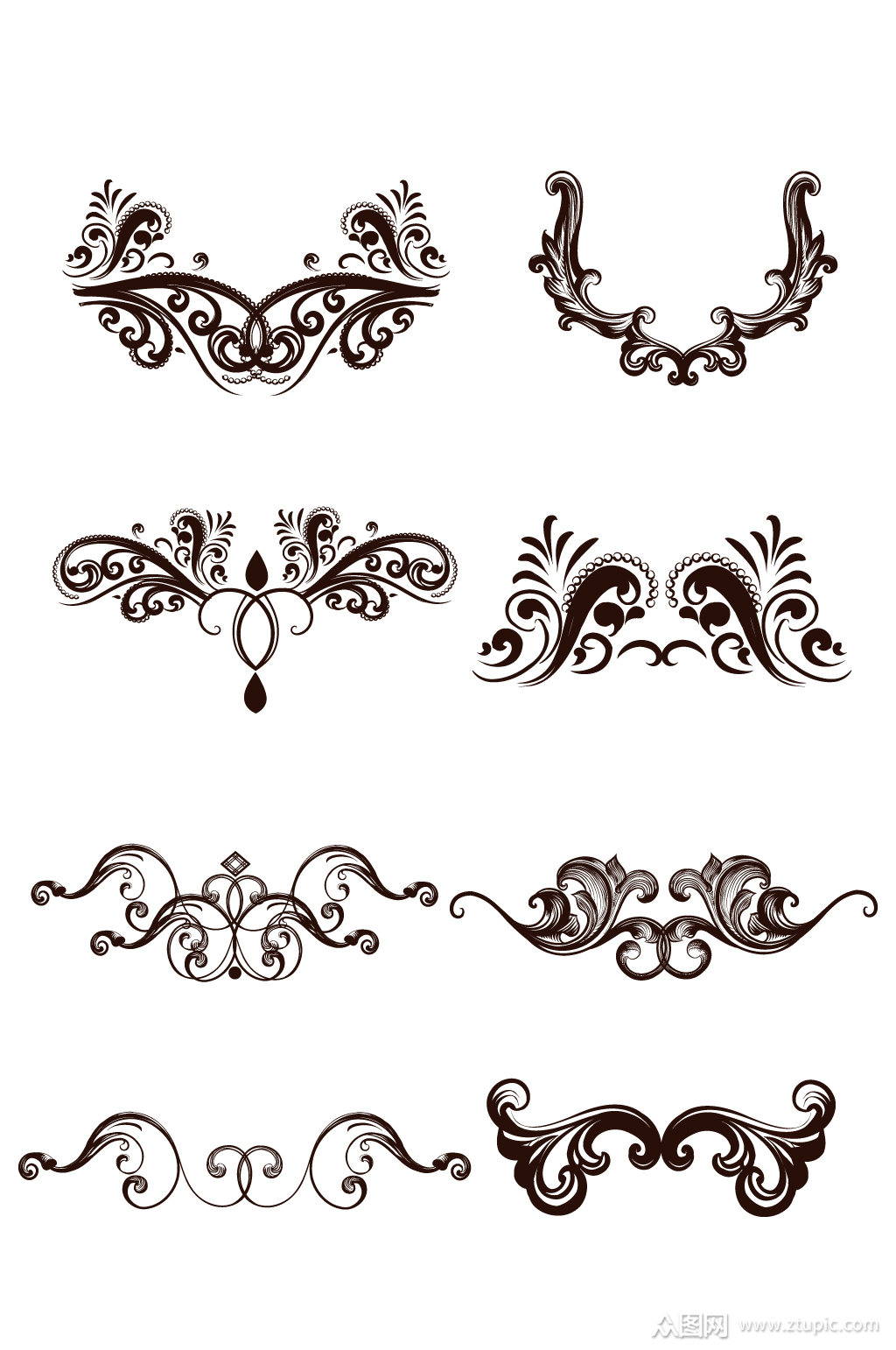 手绘黑白欧式花纹素材