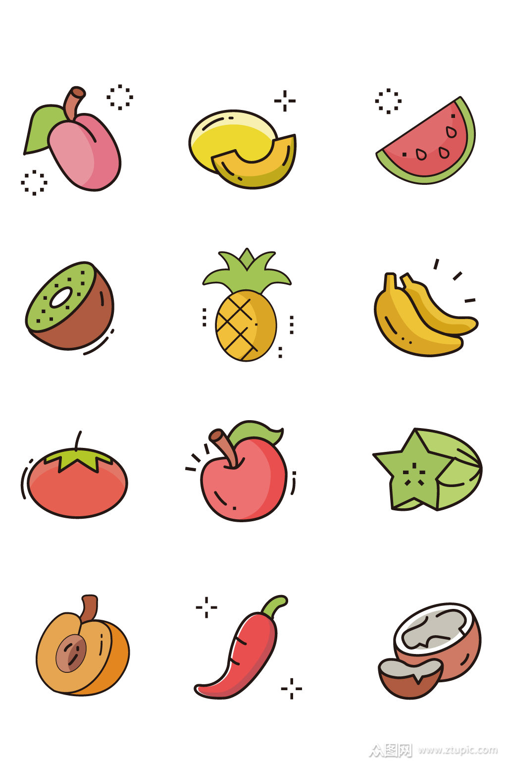 彩色卡通水果合集