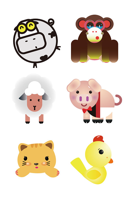 手绘卡通动物矢量