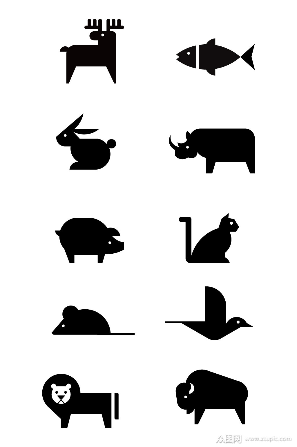 精选小动物黑白图标元素
