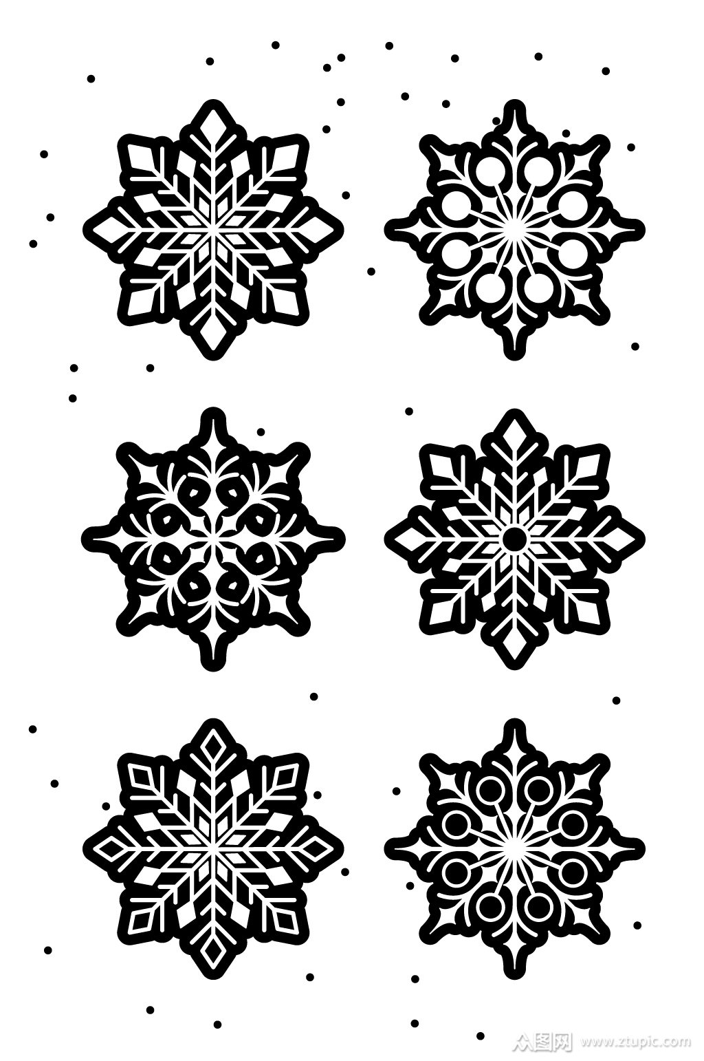 手绘黑白雪花图案