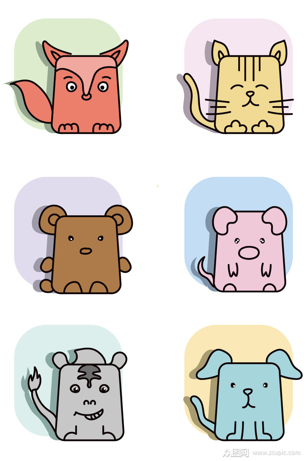 可爱卡通动物图案素材