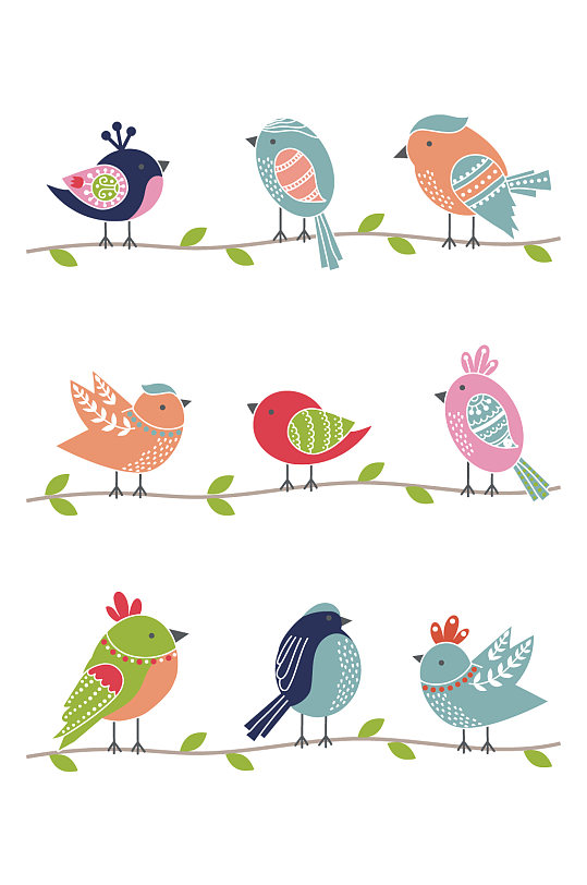 清新小鸟素材矢量