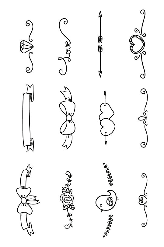线描蝴蝶结花纹装饰素材