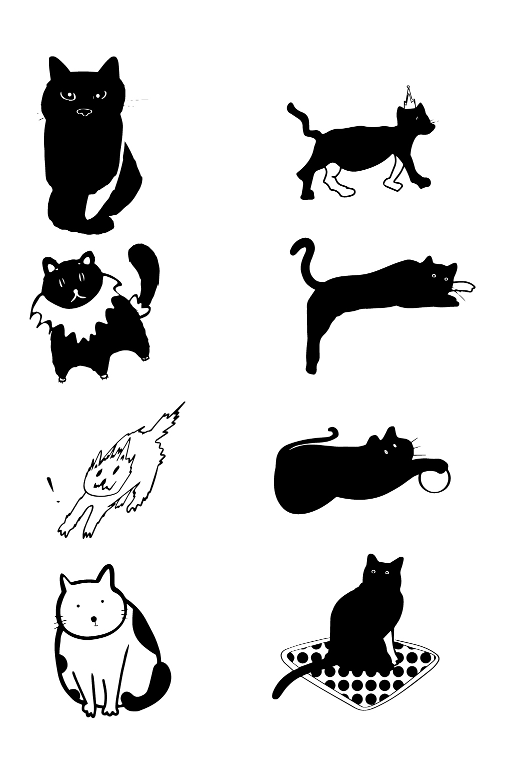 黑白卡通猫咪元素