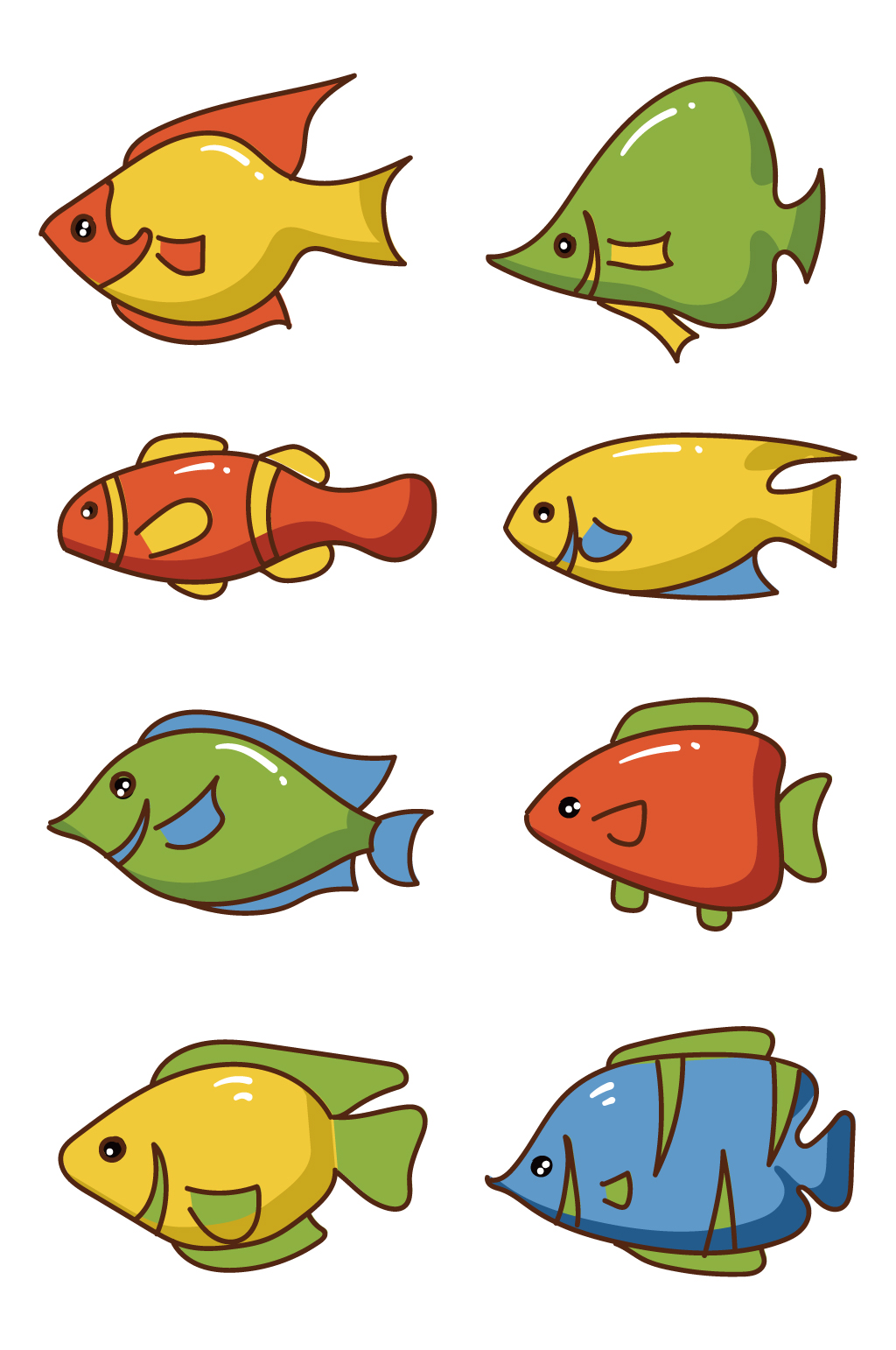 彩色卡通海底生物鱼和螃蟹