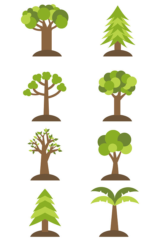 卡通绿树图案元素