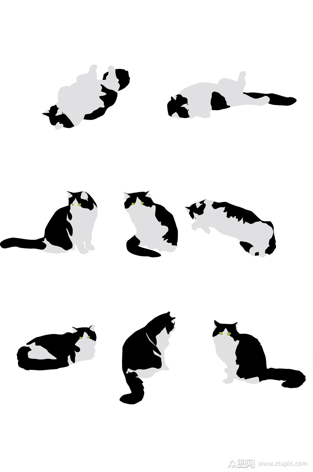 卡通黑白猫咪图案元素