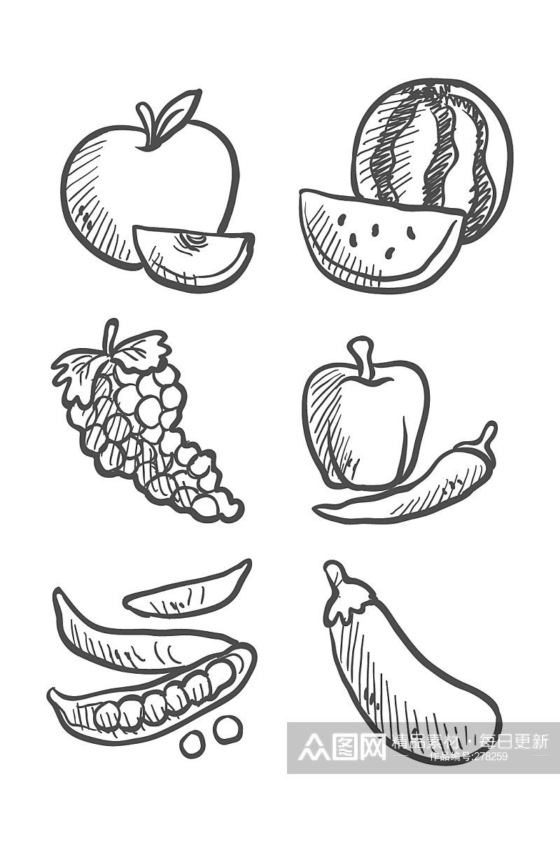 手绘水果和蔬菜矢量素材素材
