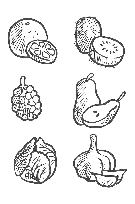 手绘水果和蔬菜矢量素材