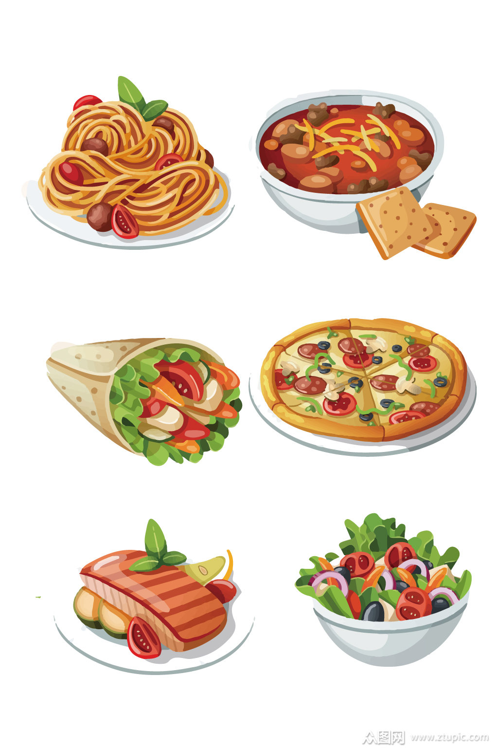 中式美食快餐插画图素材