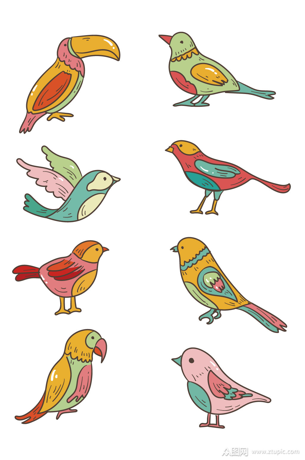 手绘卡通小鸟矢量