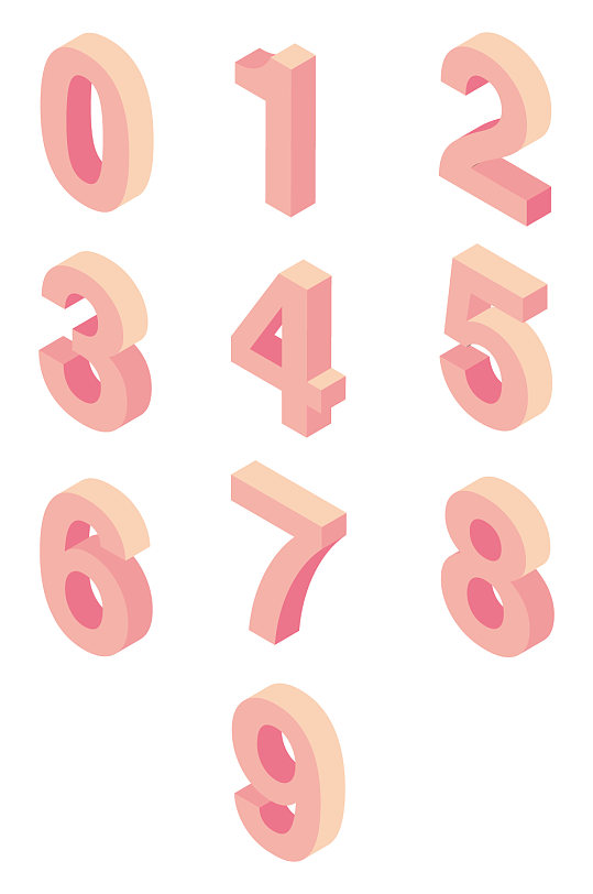 粉色扁平风格3d立体数字