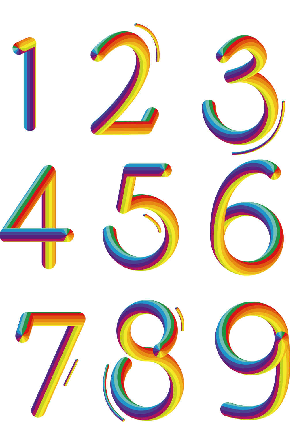手绘创意彩虹数字