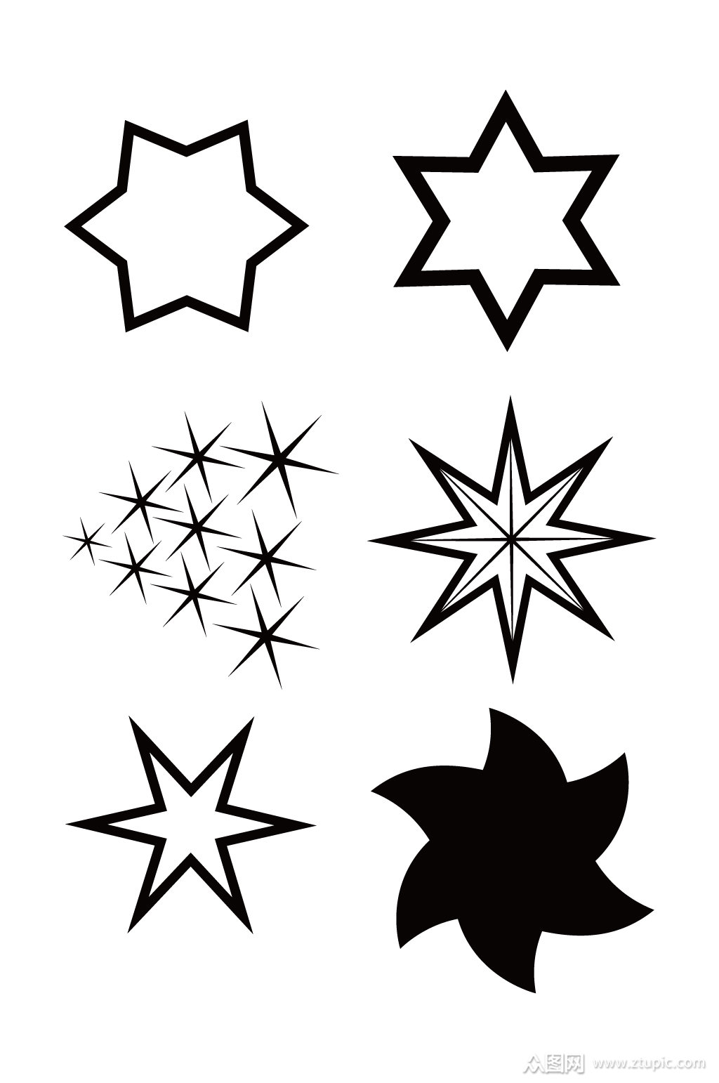 黑色装饰星星花纹图案素材