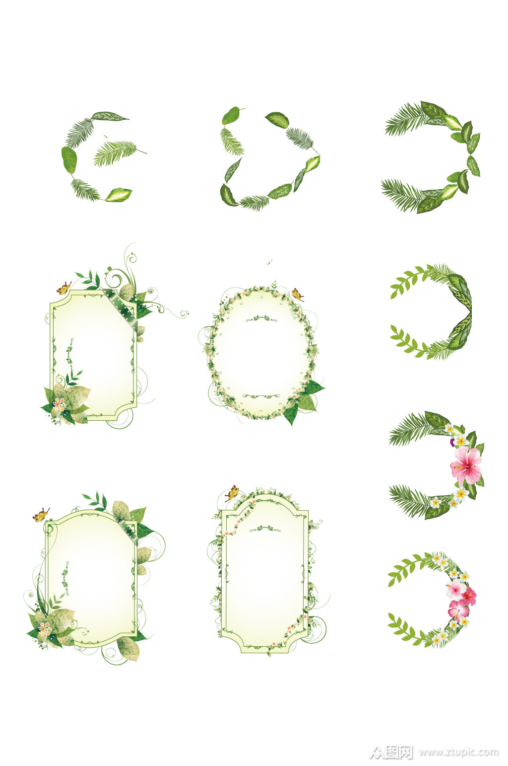 绿色植物花朵边框素材