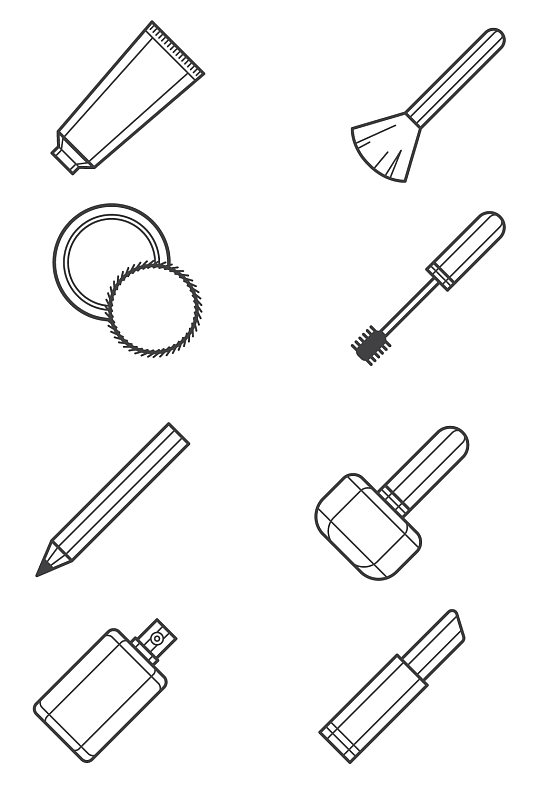 化妆品元素简约黑白线描汉堡美食元素线描蝴蝶结花纹装饰素材立即下载