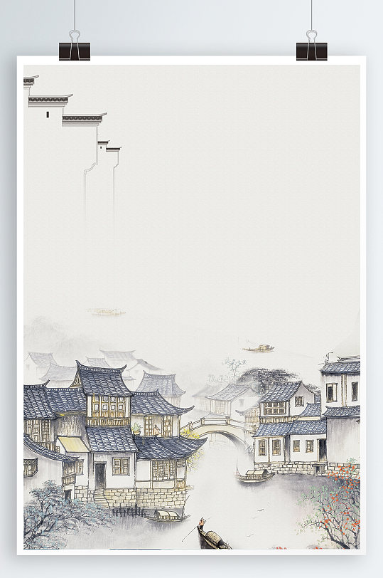 江南水乡抽象水墨画-众图网