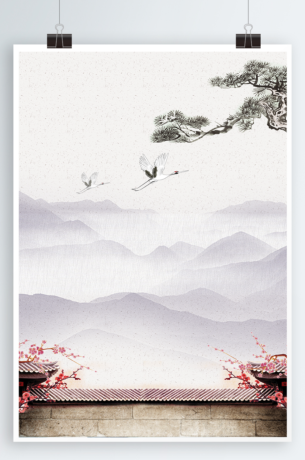 水墨梅花图古典建筑素材