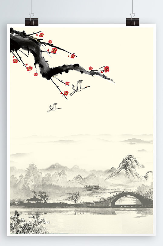 中国风水墨梅花山水-众图网