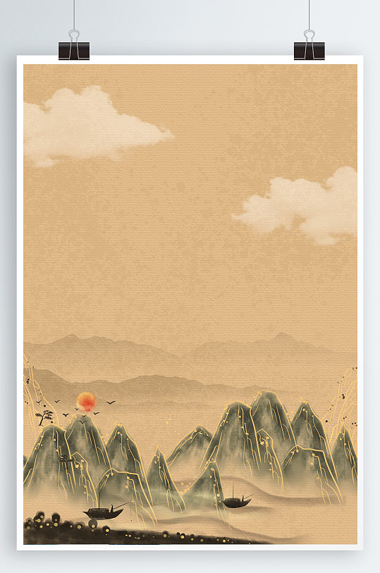 中式复古山水背景
