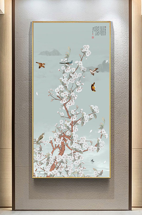 手绘花鸟中式玄关画-众图网