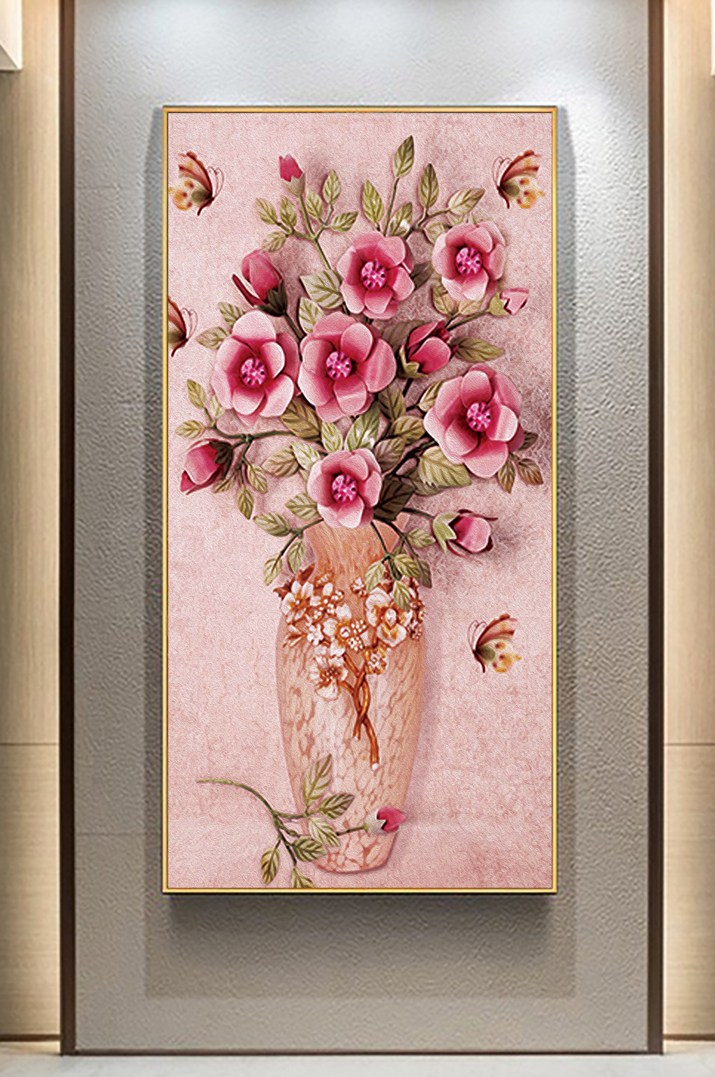 富贵平安3d立体浮雕花瓶玄关画