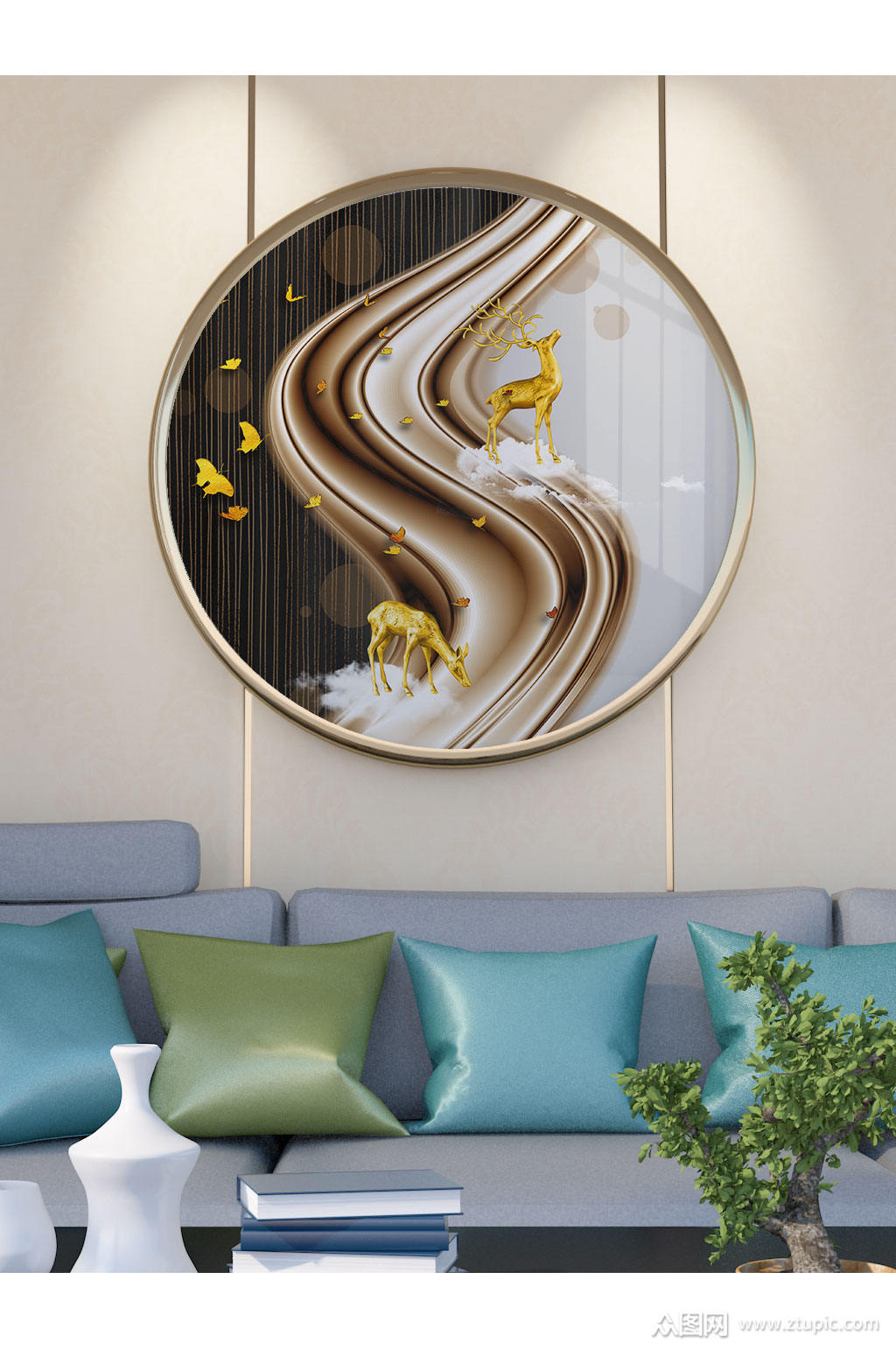 圆形装饰画轻奢装饰画素材