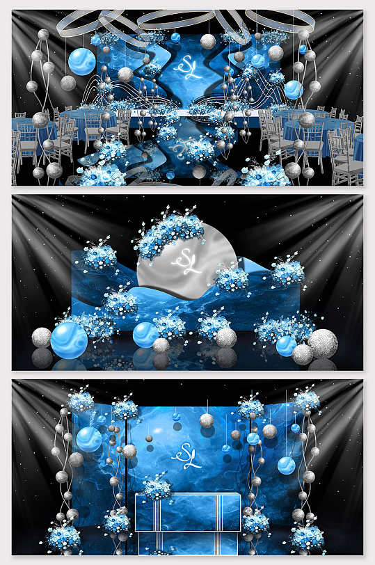 蓝色星球主题婚礼效果图布置-众图网