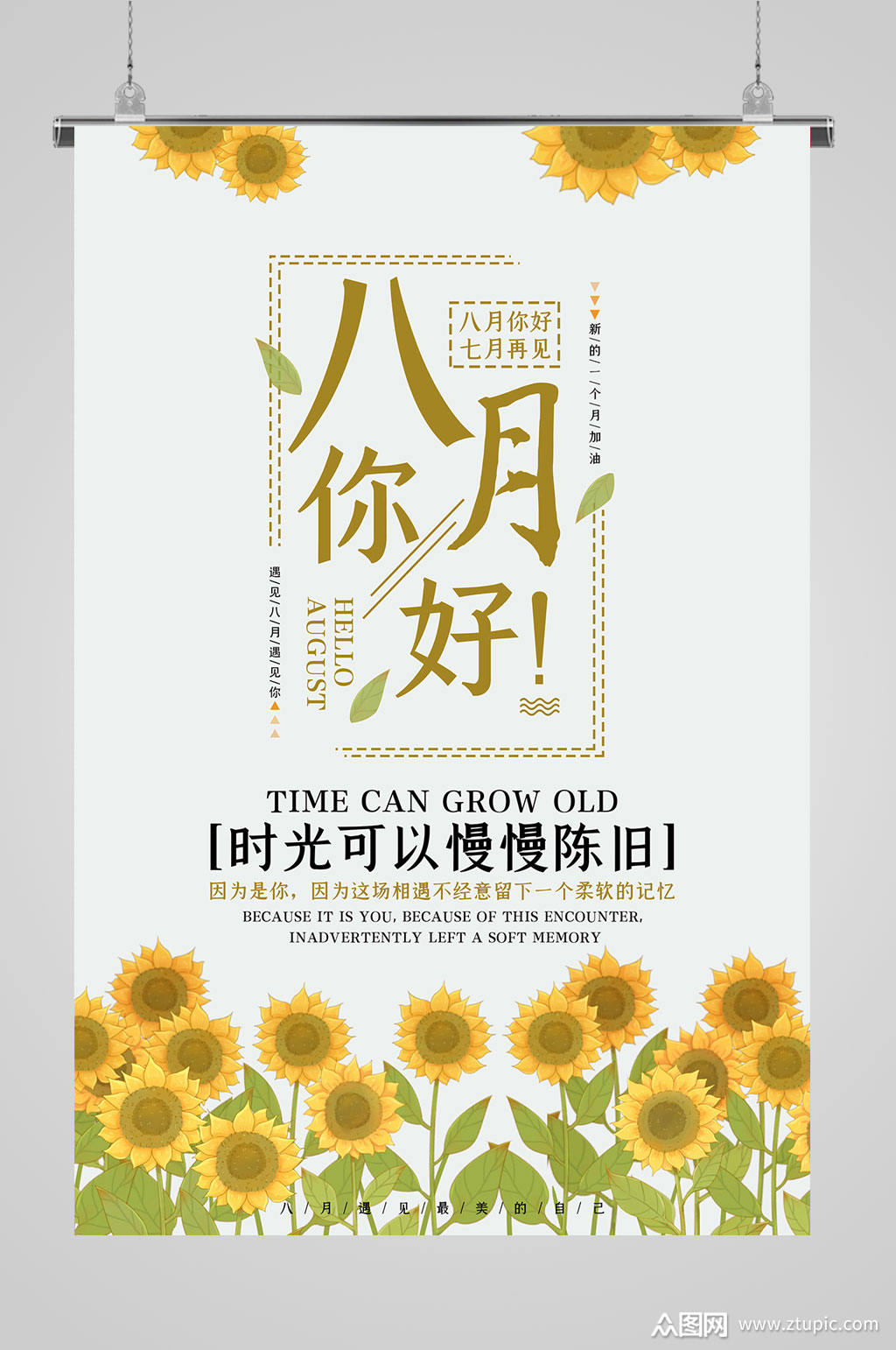 8月你好创意手绘素材