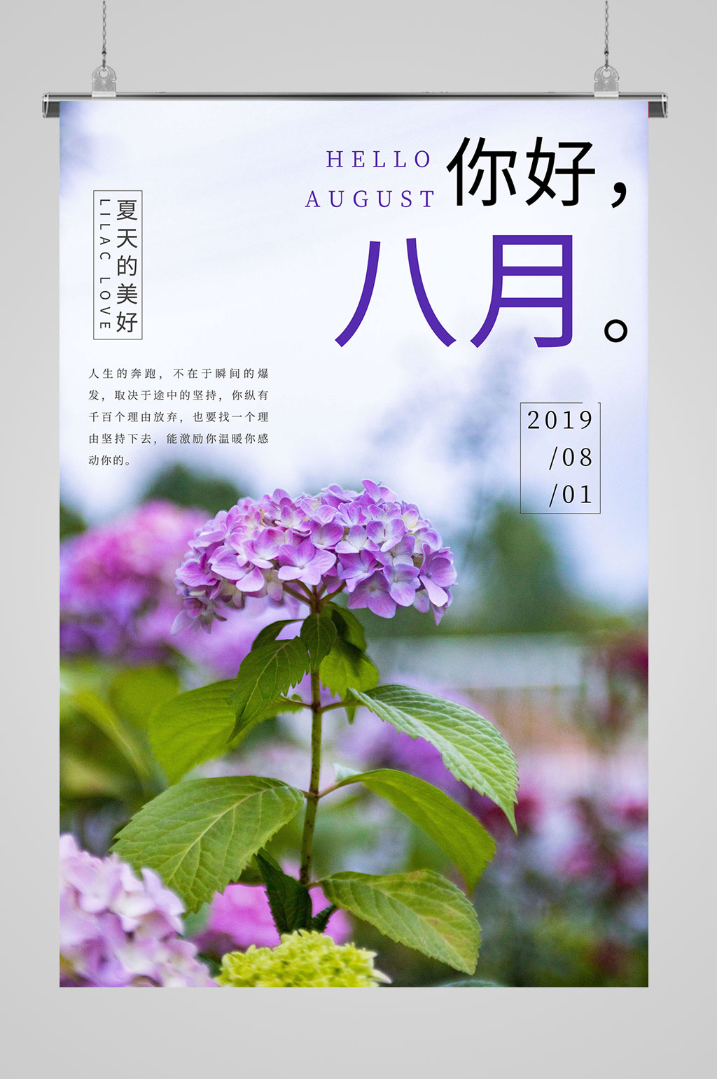 8月你好小清新海报素材