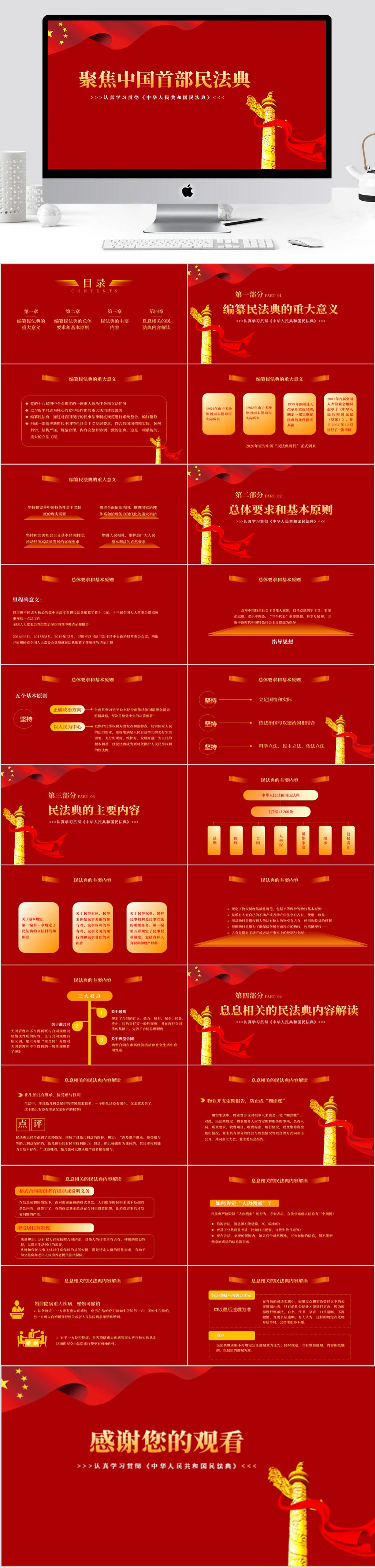 聚焦中国首部民法典普法PPT素材