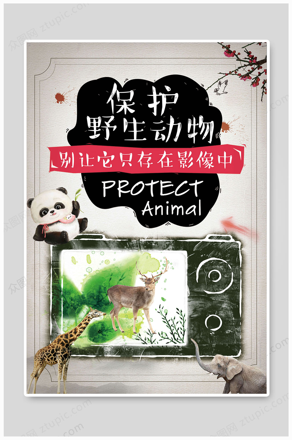 保护野生动物创意海报图片