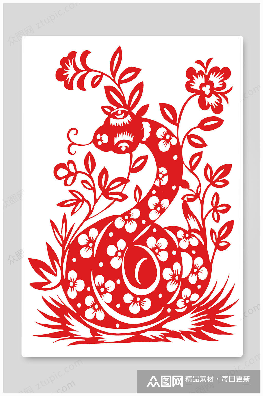 十二生肖中国风传统过年蛇剪纸