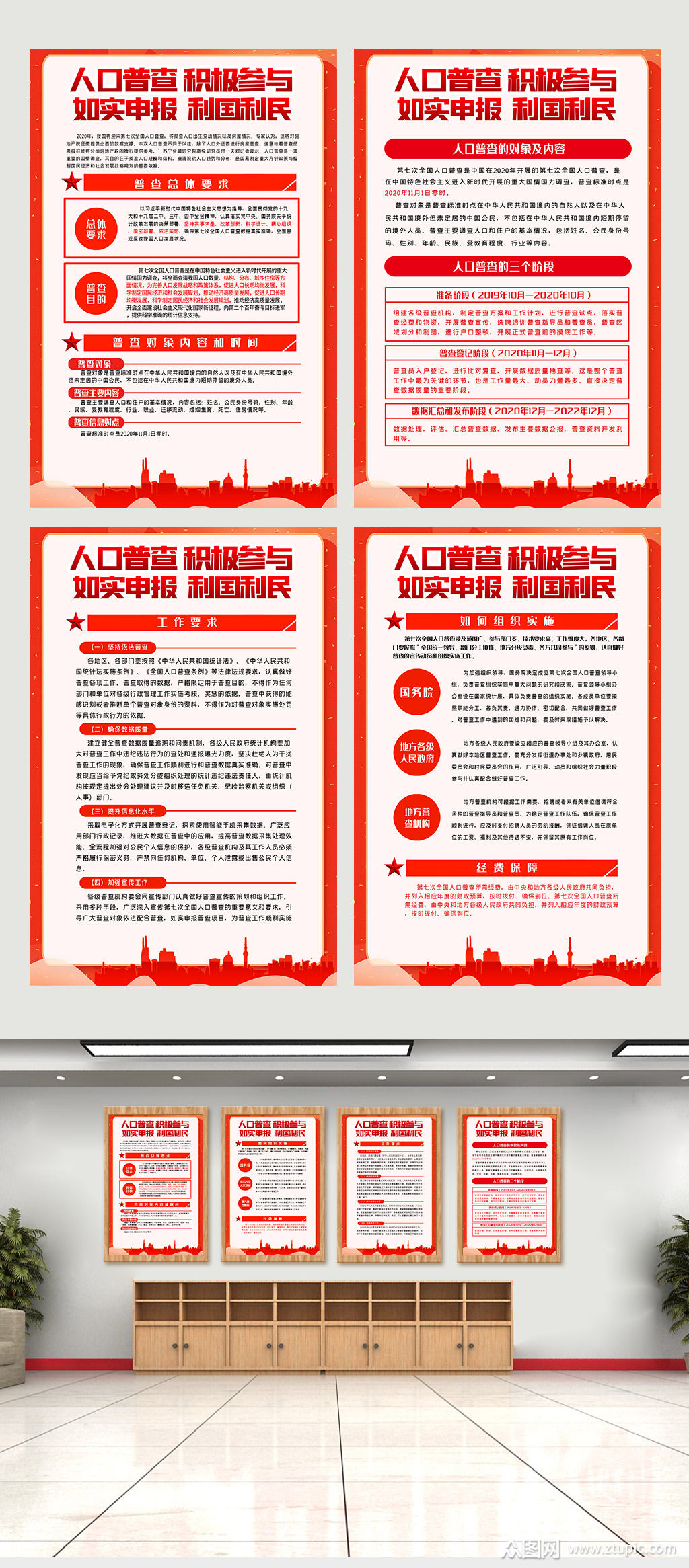 第七次全国人口普查内容挂画展板素材