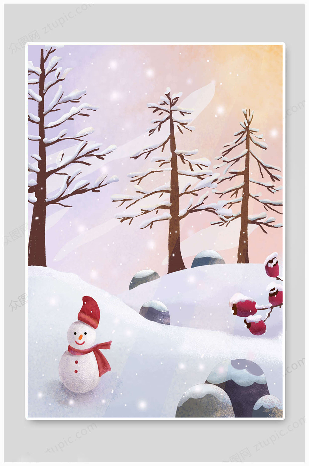 小寒插画雪人插画素材