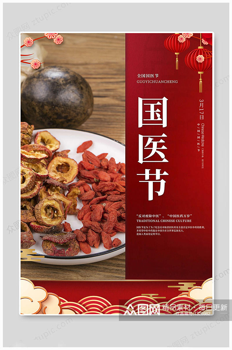 中国国医节红色海报展板素材