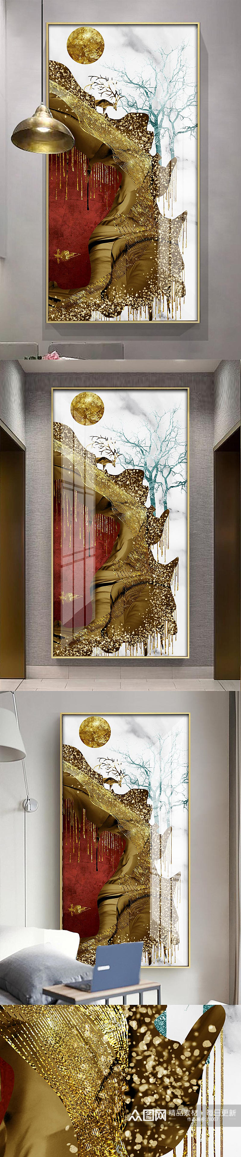 新中式创意水墨麋鹿装饰画素材
