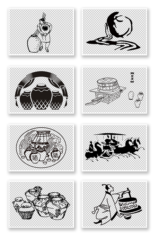 古风线描古代人物酿酒免抠素材 古风酒元素